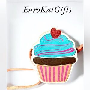 CUTE Cupcake Crossbody Purse Bag Cute Blue Pink White Faux Leather Glitter Heart